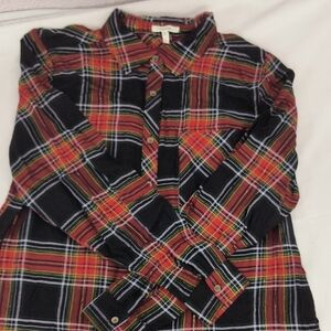 Maurices Red Sparkle Plaid Button Tunic Shirt